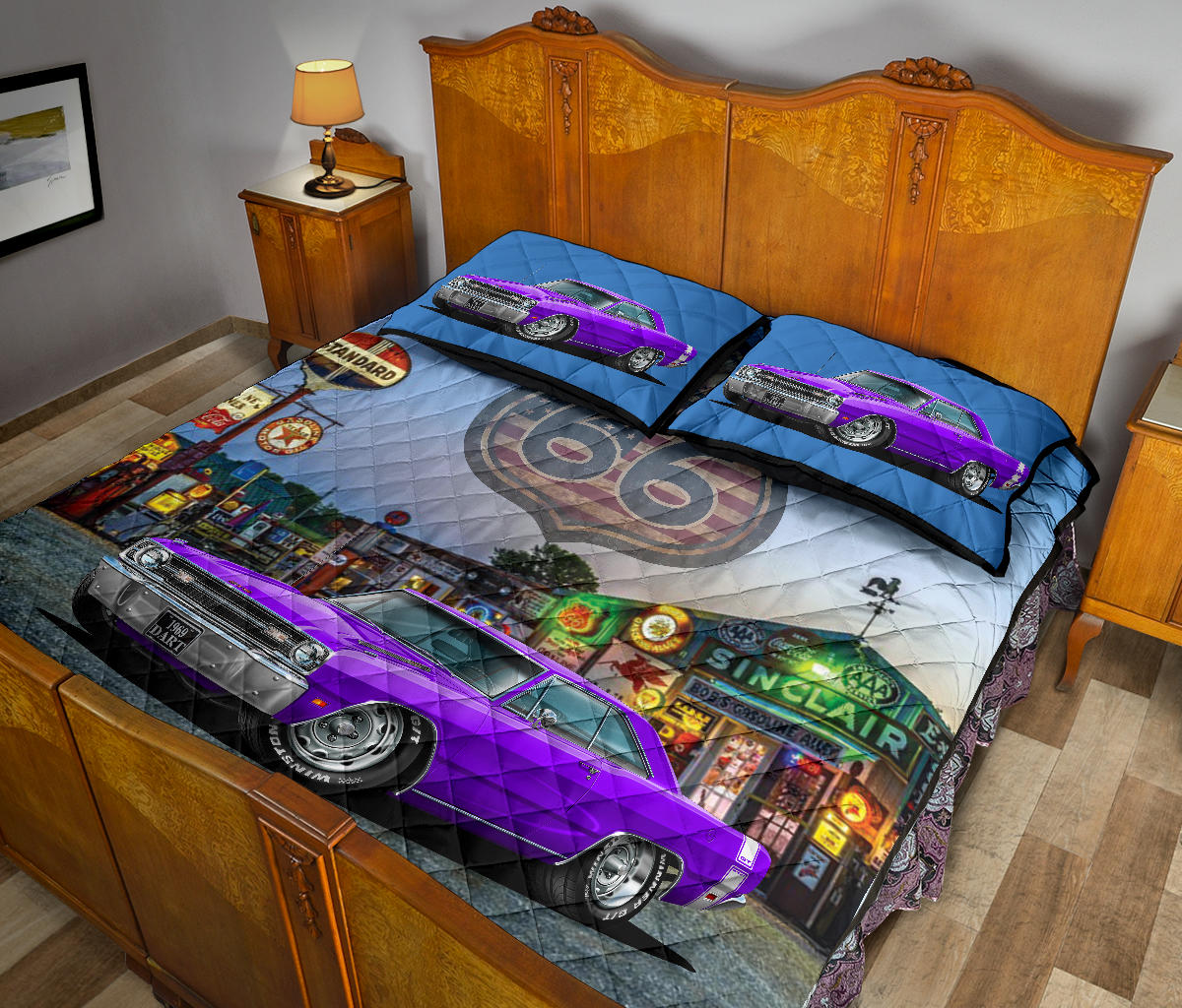 1969 Dodge Dart Purple Route 66 Muscle Car Printed Quilt Set view 4