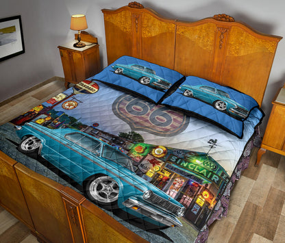 Retro 1965 Dodge Dart Blue Route 66 Custom Quilt Set view 4