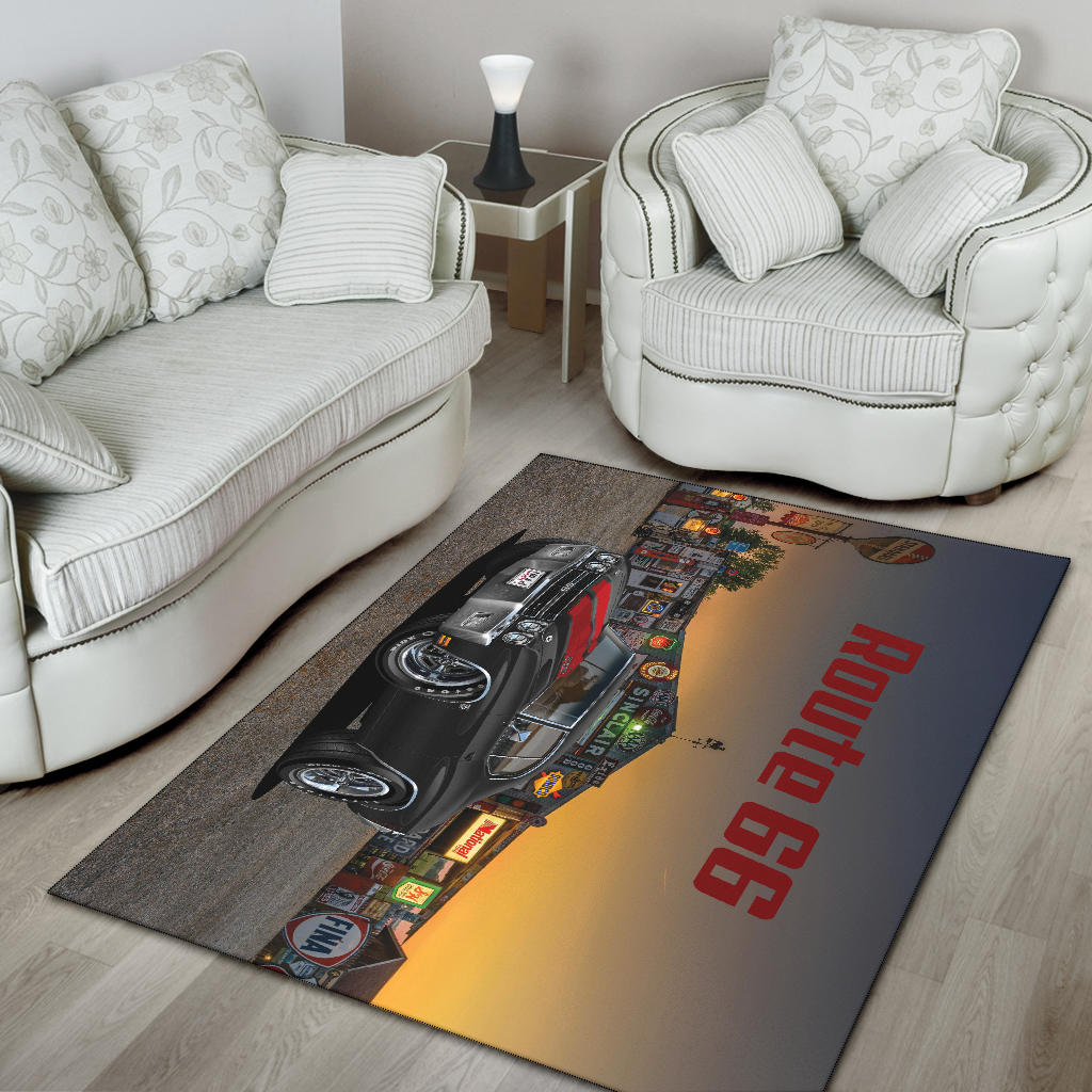 1970 Chevelle Black Red Stripes Muscle Car Rug Route 66 view 4