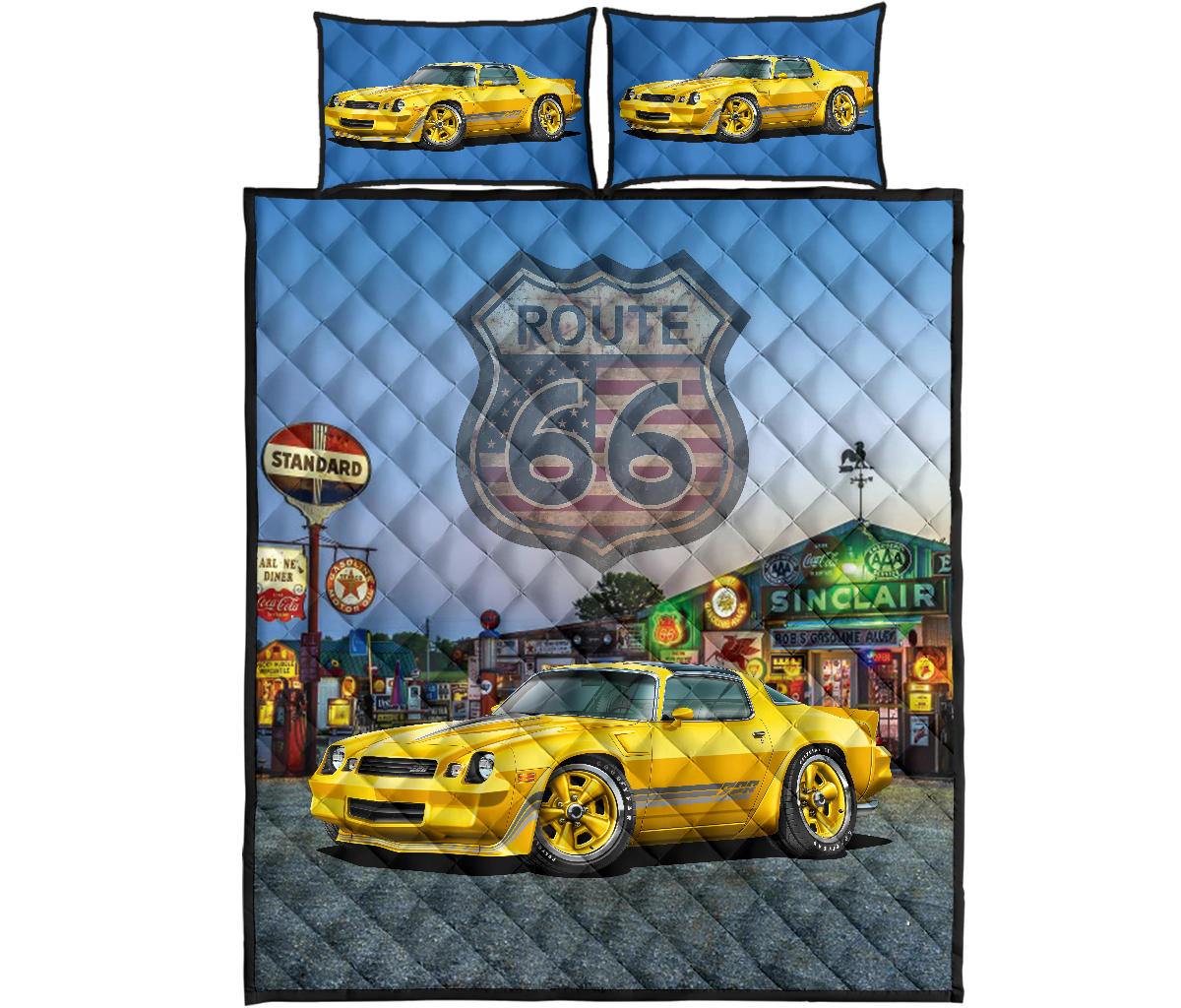 1981 Chevy Camaro Yellow Route 66 Quilt Art Designs Set proof