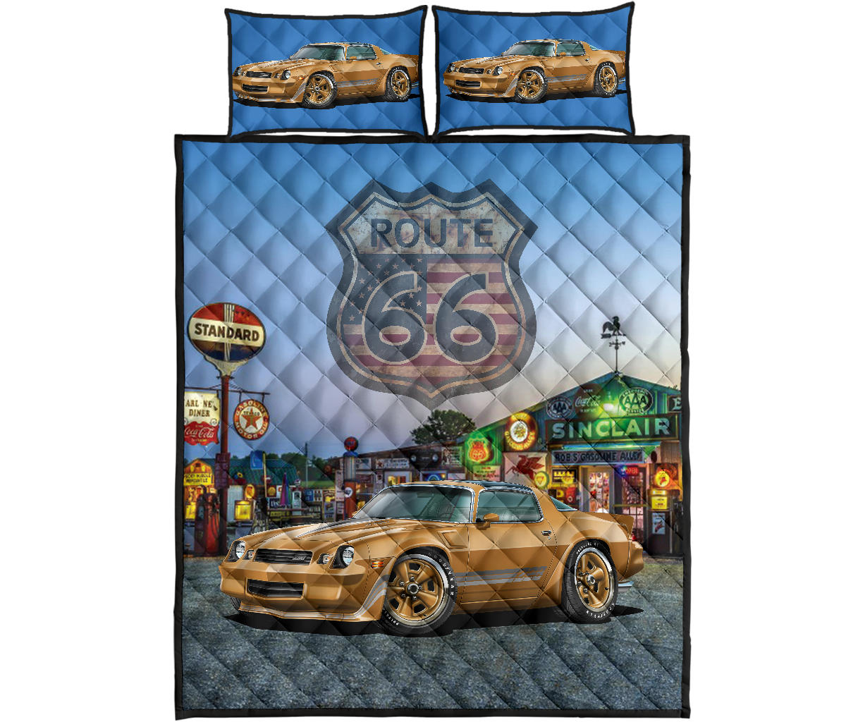 1981 Chevy Camaro Muscle Gold Route 66 Quilt Art Designs Set proof