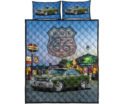 1969 Dodge Dart Dark Muscle Car Green Route 66 Quilt Art Set proof