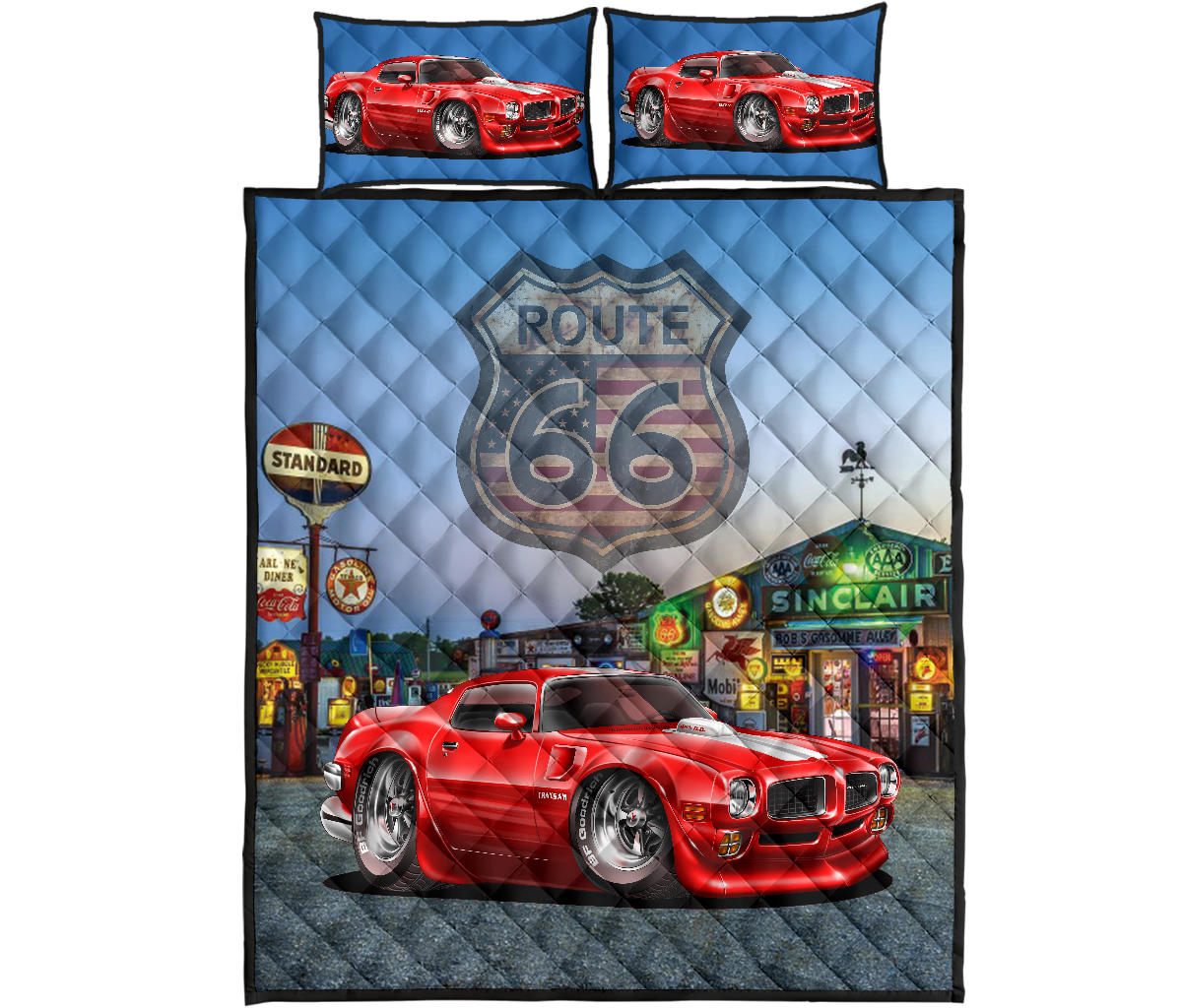 1971 Pontiac Trans Am Red Route 66 Quilt Set