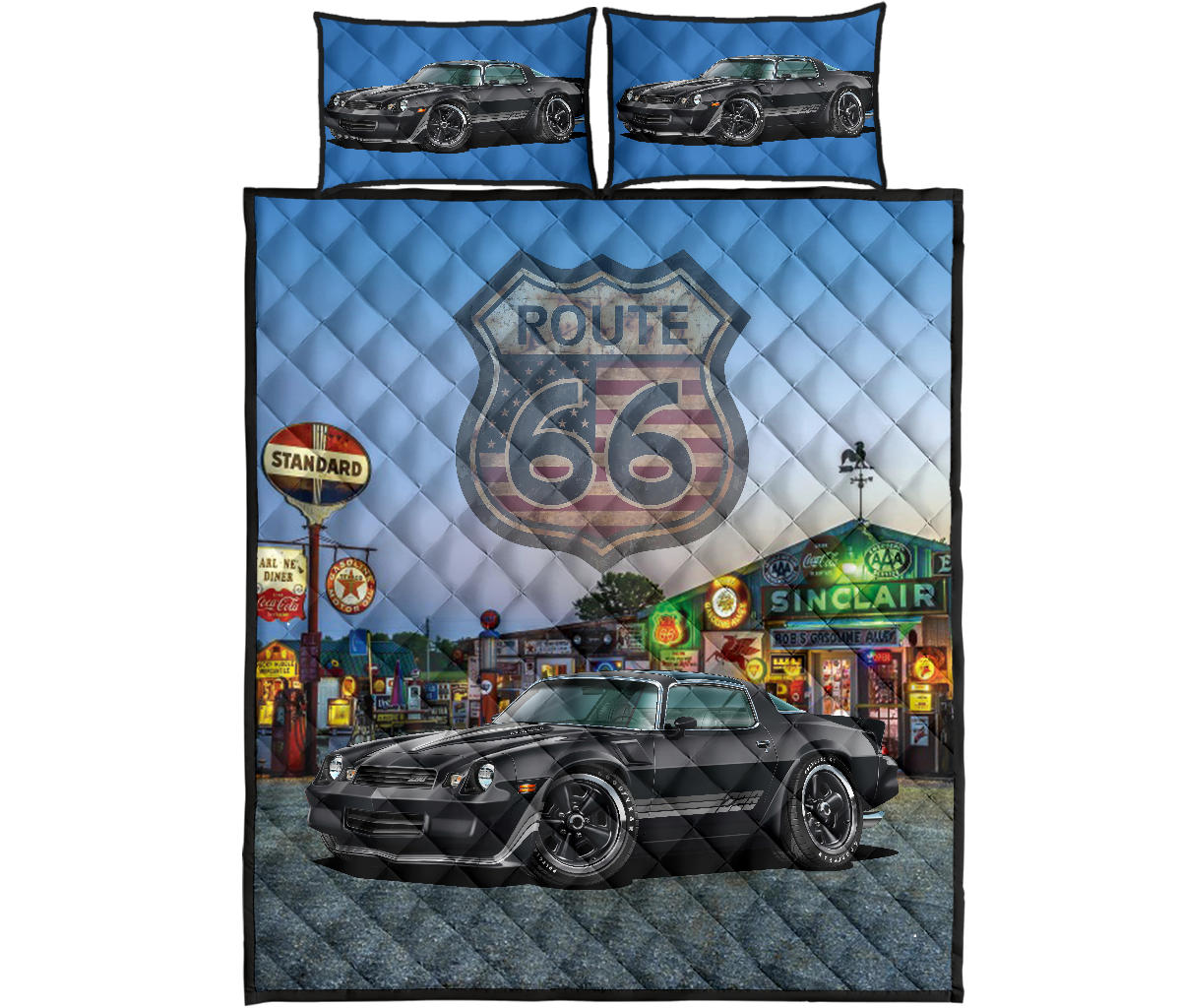 1981 Camaro Black Muscle Car Route 66 Quilt Art Designs Set proof