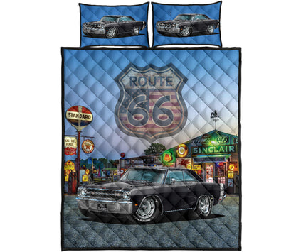1969 Dodge Dart Black Muscle Car Route 66 Quilt Art Set proof