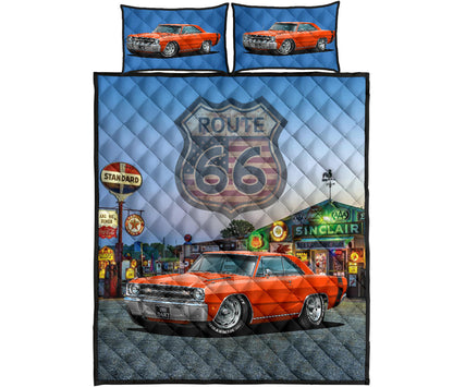1969 Dodge Dart Orange Muscle Car Route 66 Custom Quilt Set proof