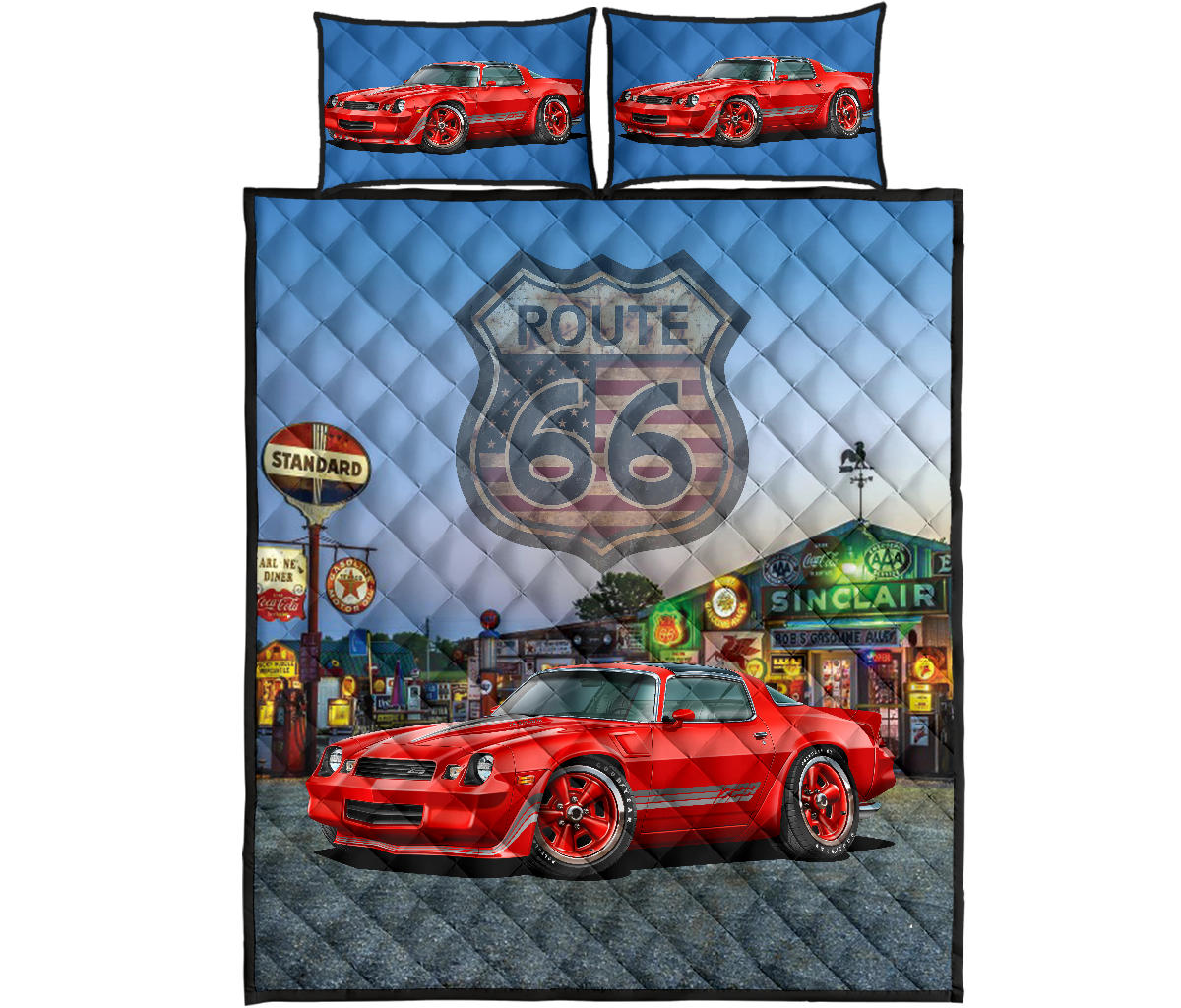 1981 Chevy Camaro Red Route 66 Quilt Art Designs Set proof
