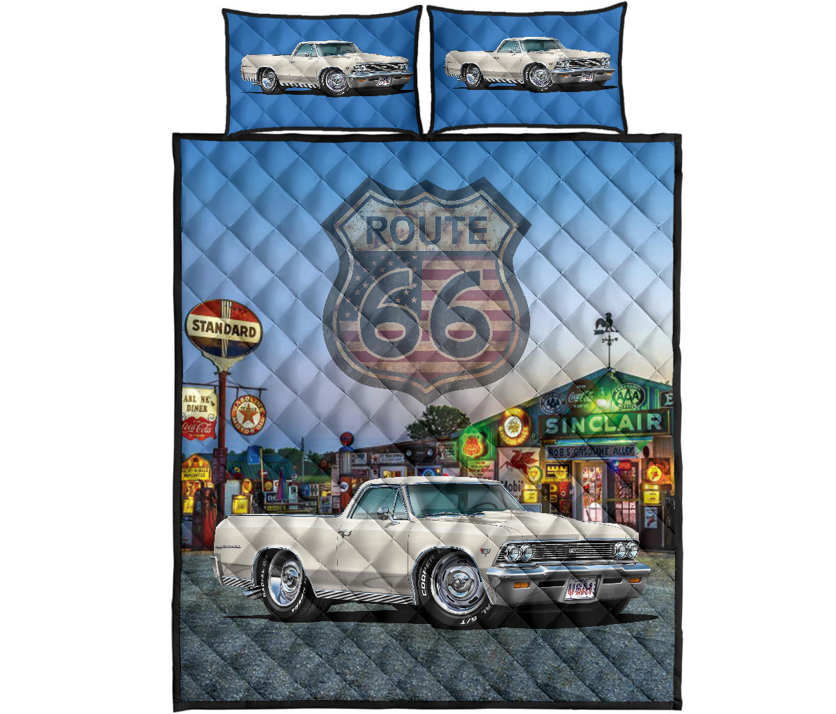 Retro 1966 Chevy El Camino Route 66 Custom Quilt Set proof