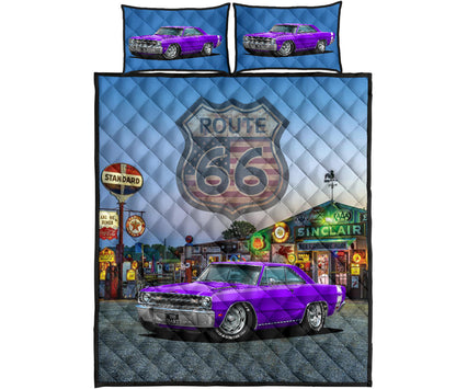 1969 Dodge Dart Purple Route 66 Muscle Car Printed Quilt Set proof