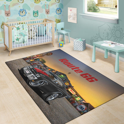 1970 Chevelle Black Red Stripes Muscle Car Rug Route 66 view 6