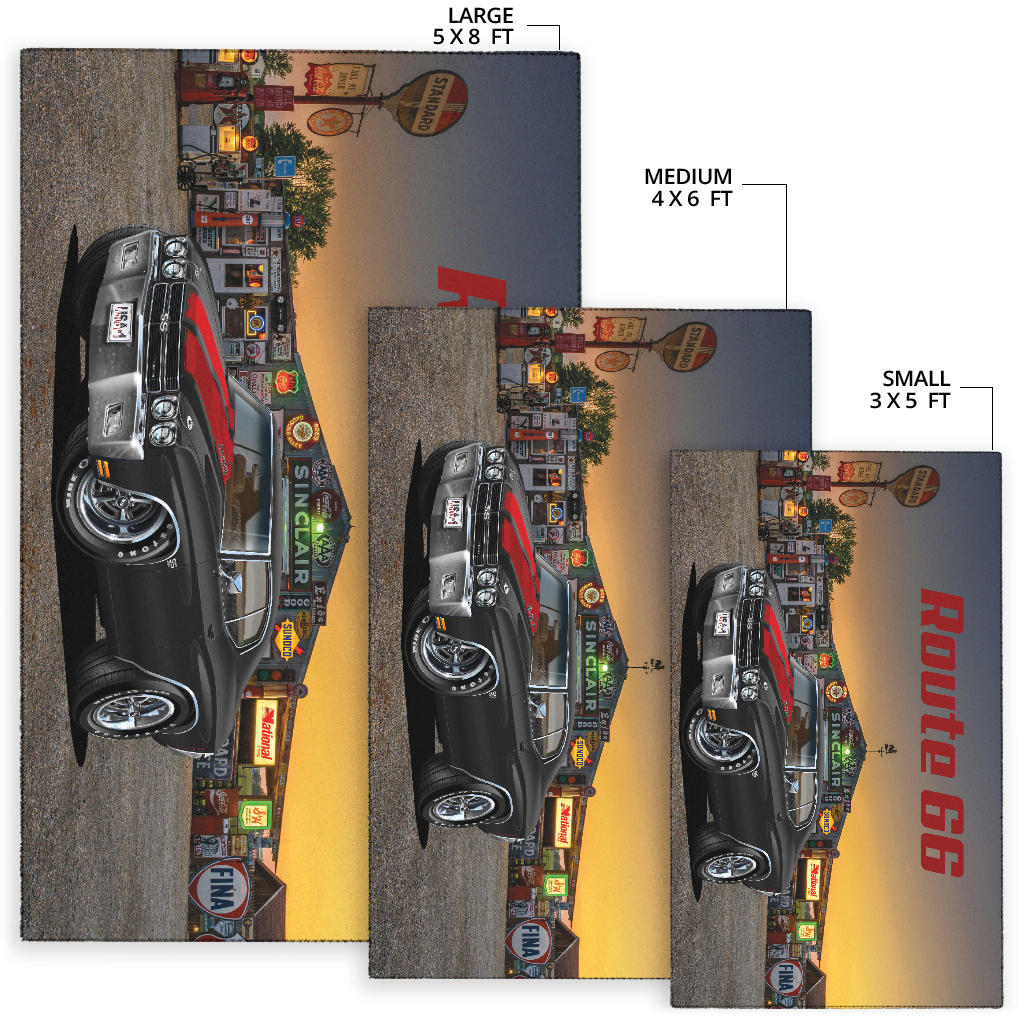 1970 Chevelle Black Red Stripes Muscle Car Rug Route 66 sizing