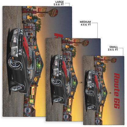 1970 Chevelle Black Red Stripes Muscle Car Rug Route 66 sizing
