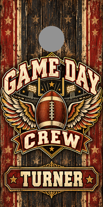 Game Day Crew personalized cornhole wraps - proof