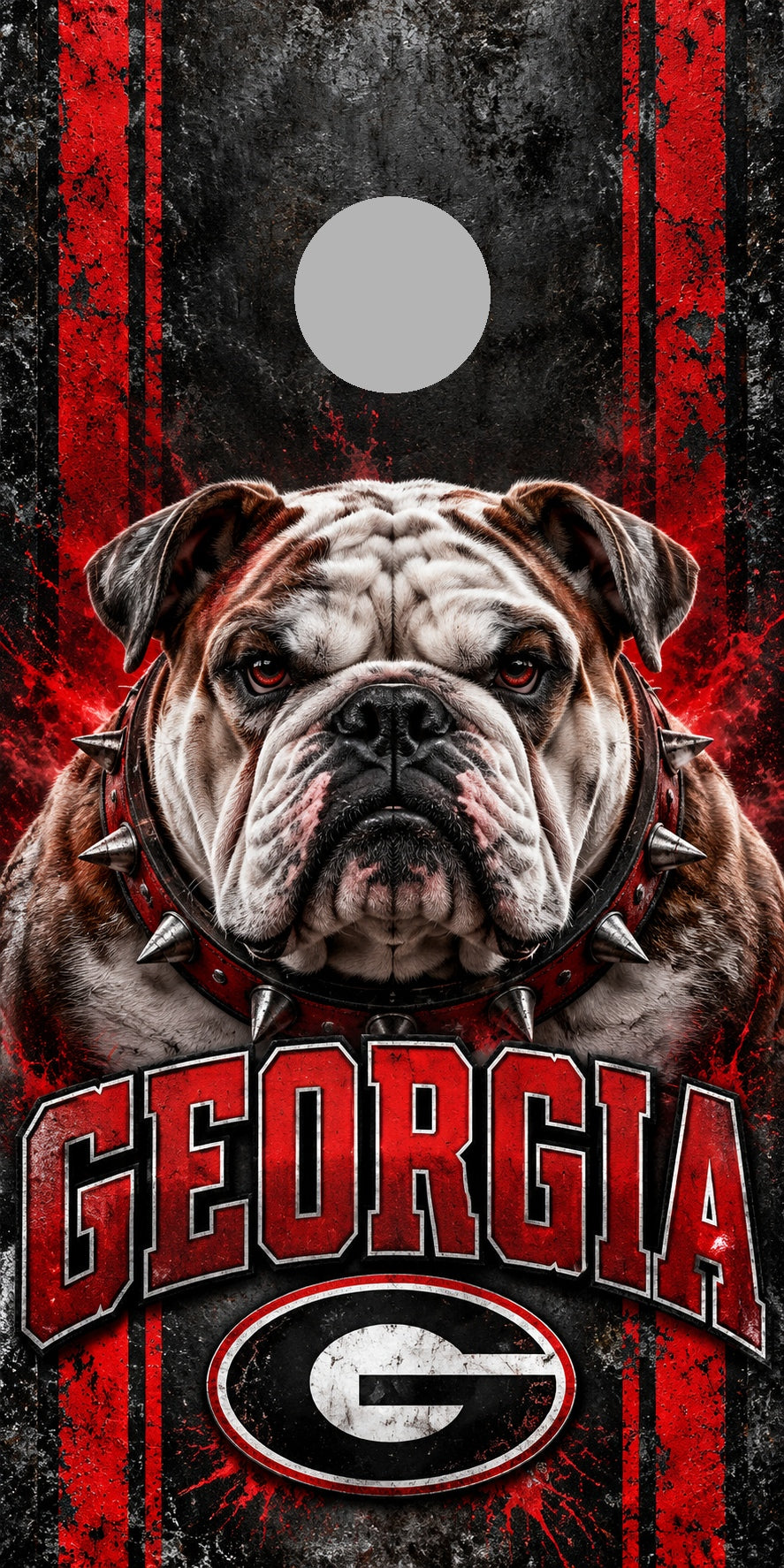 Georgia Bulldog Redline Cornhole Board Wraps with plain gray hole-position preview