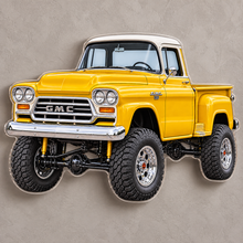 1958 GMC 100 NAPCO Golden Yellow and White contour-cut clear acrylic sign mounted on hidden standoffs