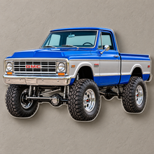 1967 GMC K1500 Royal Blue and Silver acrylic sign wall mockup