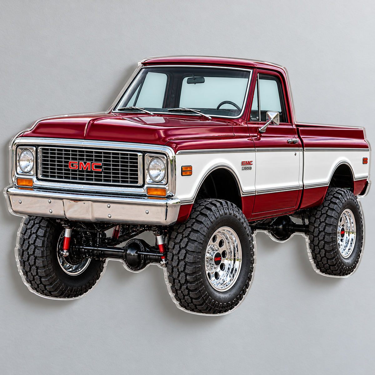 1972 GMC K1500 Burgundy and White acrylic truck sign angle mockup