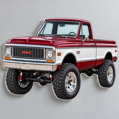 1972 GMC K1500 Burgundy and White acrylic truck sign angle mockup