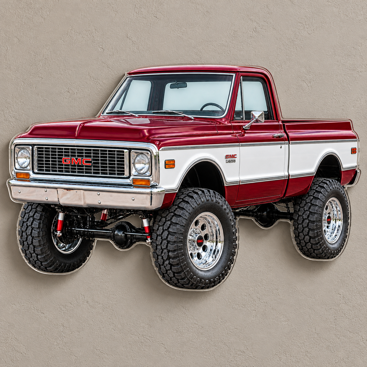 1972 GMC K1500 Burgundy and White acrylic truck sign wall mockup
