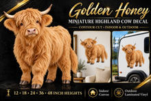 Golden Honey miniature Highland cow decal summary — 12 to 48 inch heights