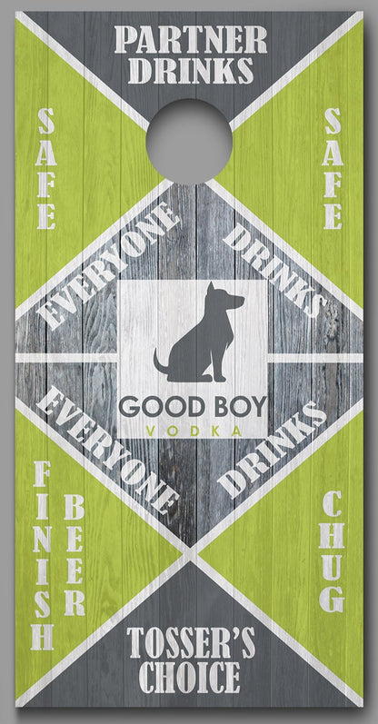 Drinking Game Good Boy Vodka Design Cornhole Board Decal Wraps
