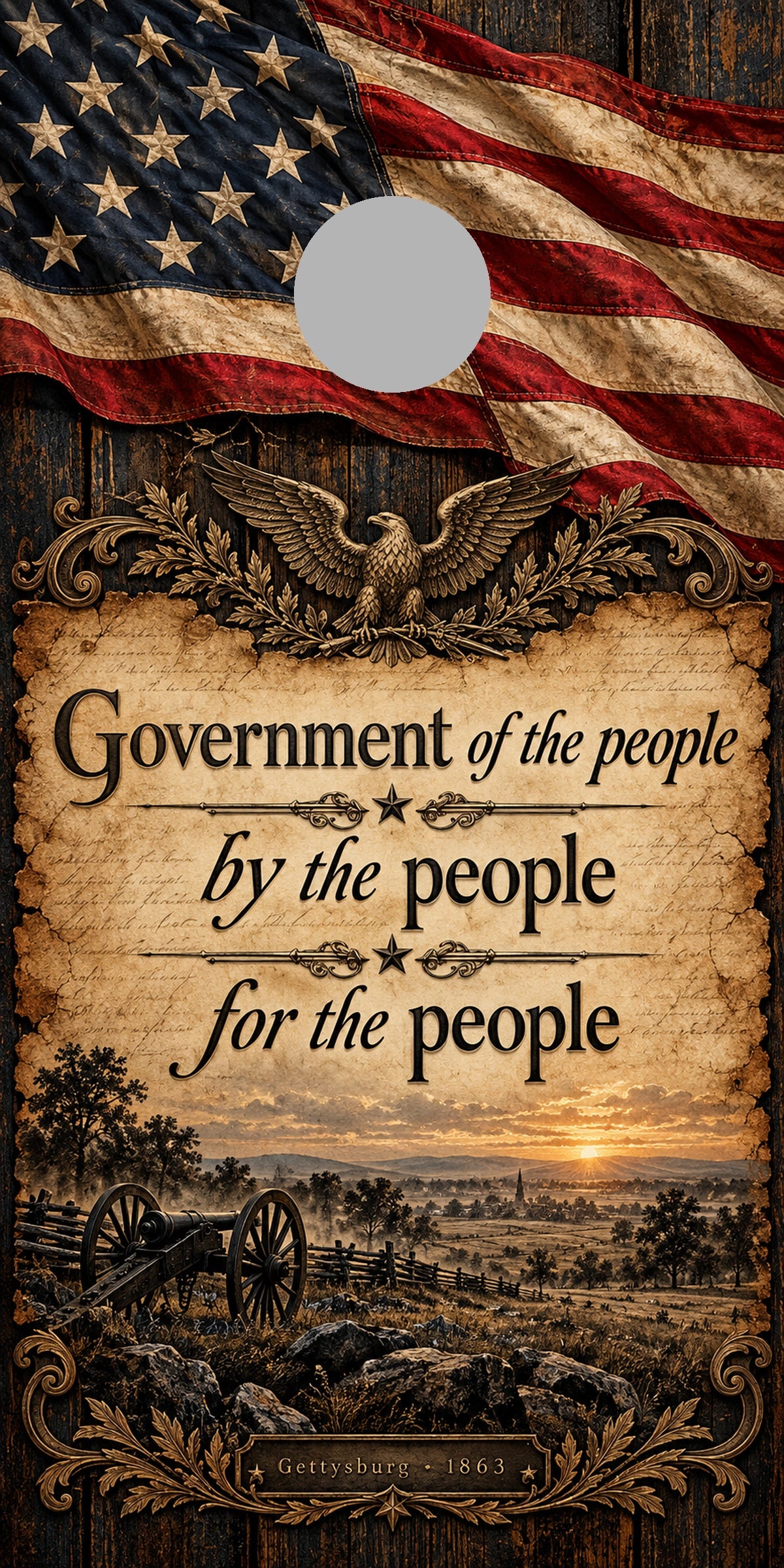 Government of the People Cornhole Board Wraps proof with regulation gray hole-position marker