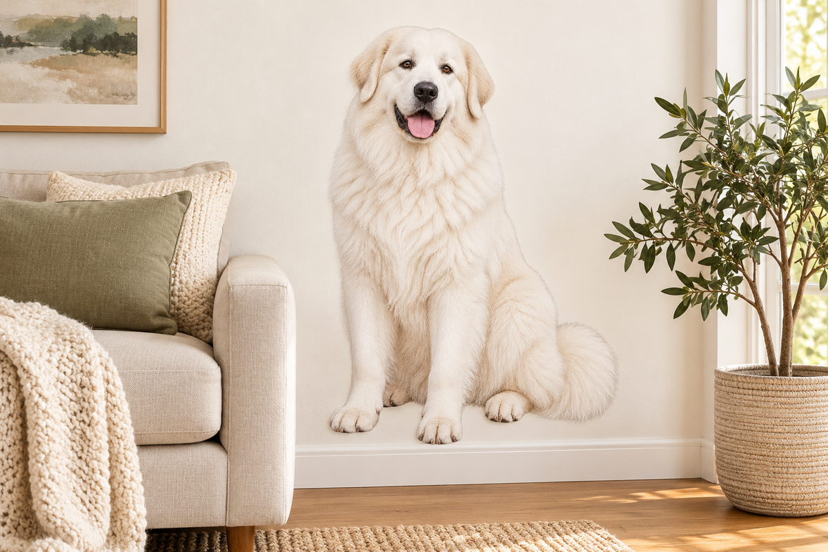 Great Pyrenees contour cut dog decal living room mockup