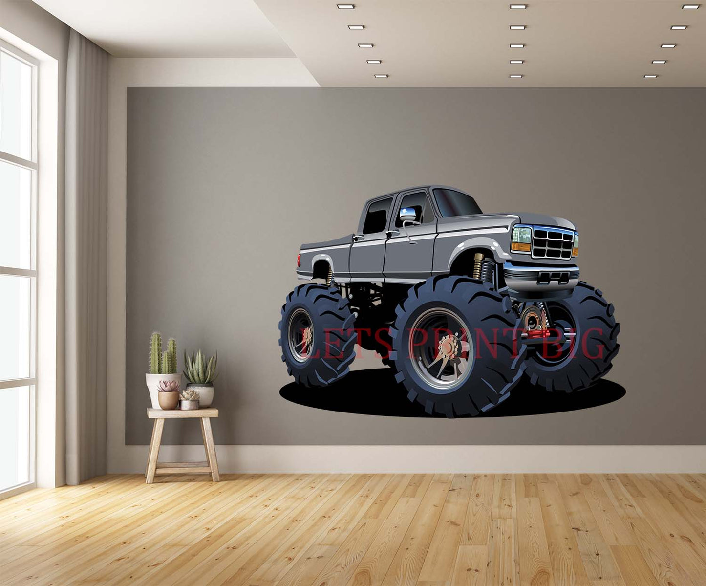 Grey Cartoon Monster Truck Wall Art Decal