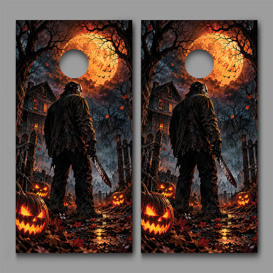 Halloween Horror Cornhole Board Decal Wrap
