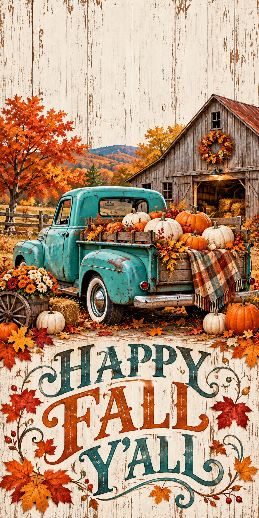 Happy Fall Yall Pumpkin Truck Cornhole Board Wraps artwork without hole