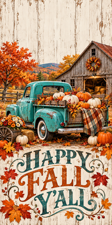 Happy Fall Yall Pumpkin Truck Cornhole Board Wraps artwork without hole