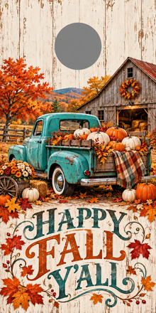 Happy Fall Yall Pumpkin Truck Cornhole Board Wraps gray hole placement preview