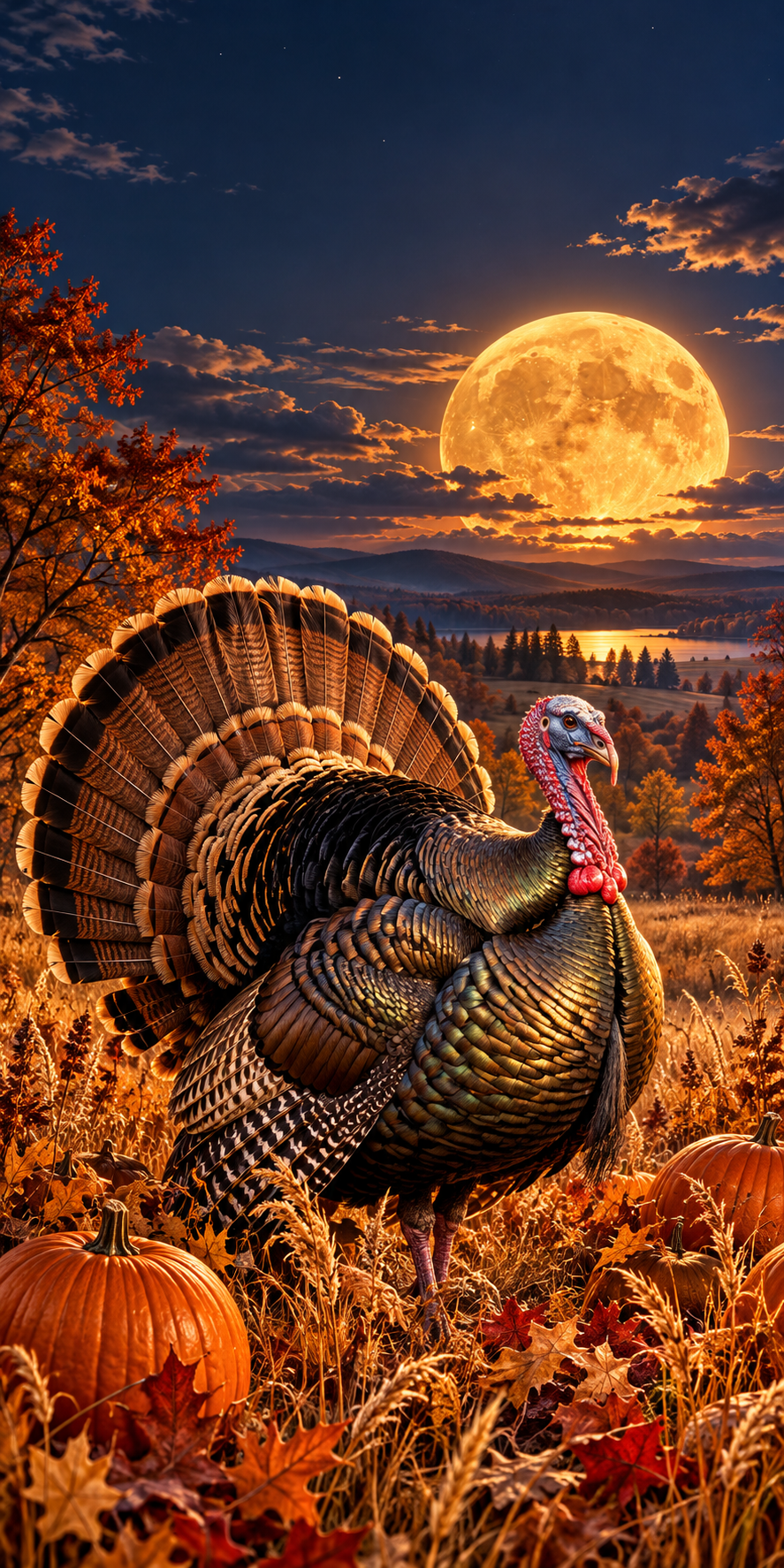 Harvest Moon Turkey Thanksgiving Cornhole Board Wraps artwork without hole
