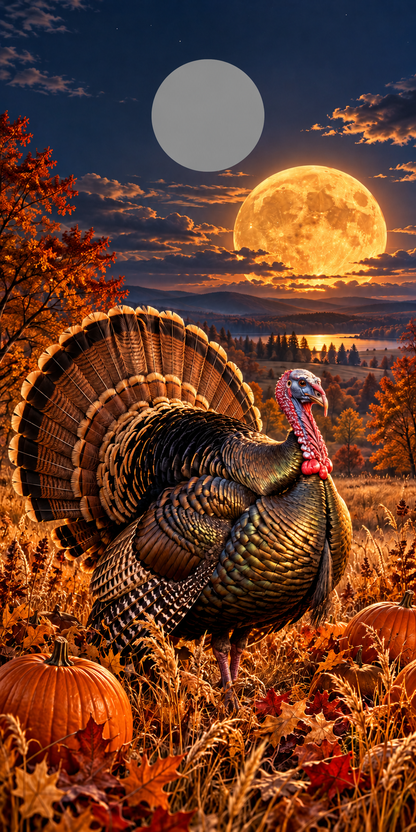 Harvest Moon Turkey Thanksgiving Cornhole Board Wraps gray hole placement preview