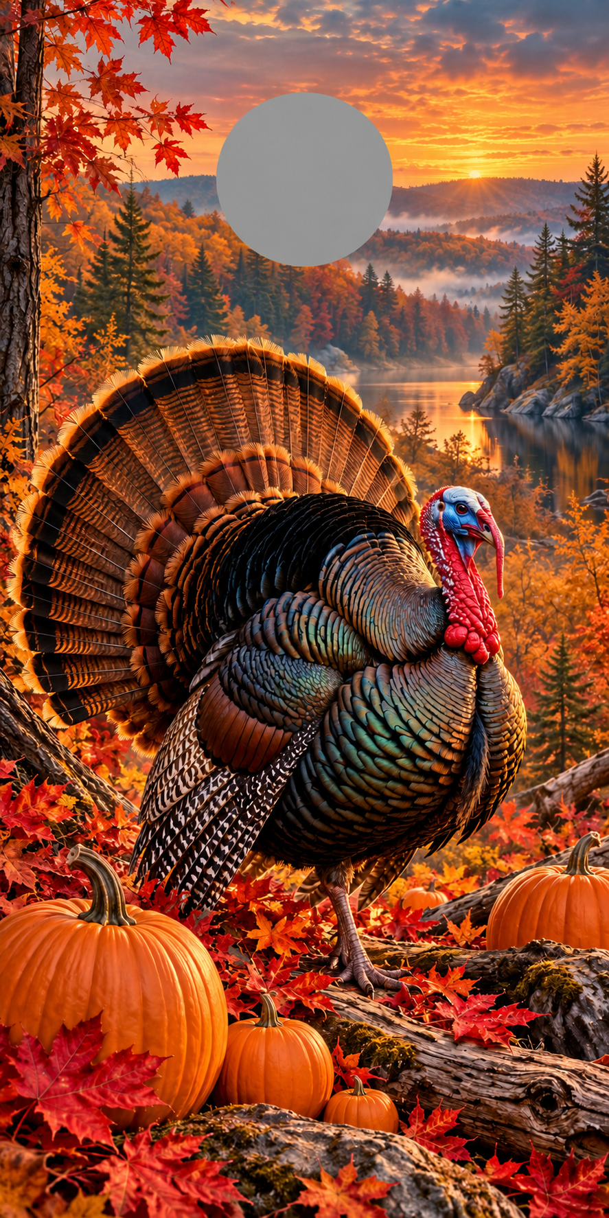 Harvest Turkey Thanksgiving Cornhole Board Wraps with gray hole placement preview