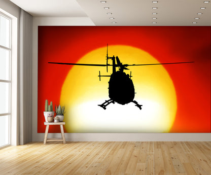 Helicopter wallpaper Sunset Silhouette flying Wall Mural extra room