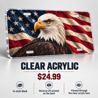 Heritage Eagle patriotic american flag license plate one-eighth-inch acrylic $24.99