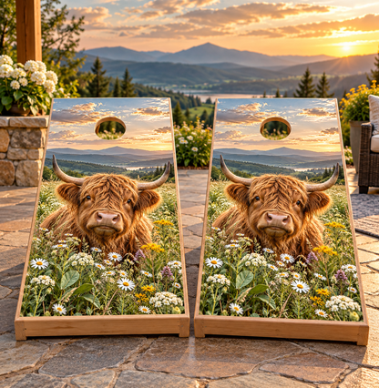 Highland Cow Meadow wraps shown on two matching boards; boards not included