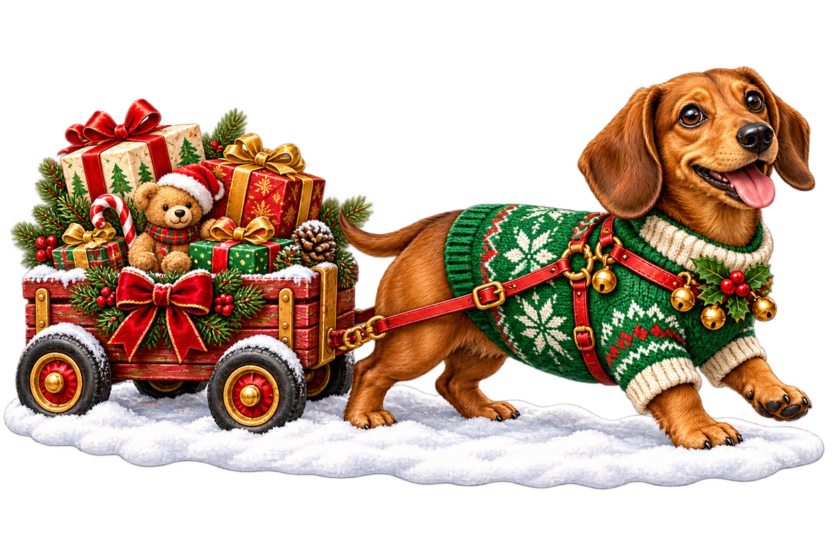 Holiday Dachshund Delivery standalone decal only