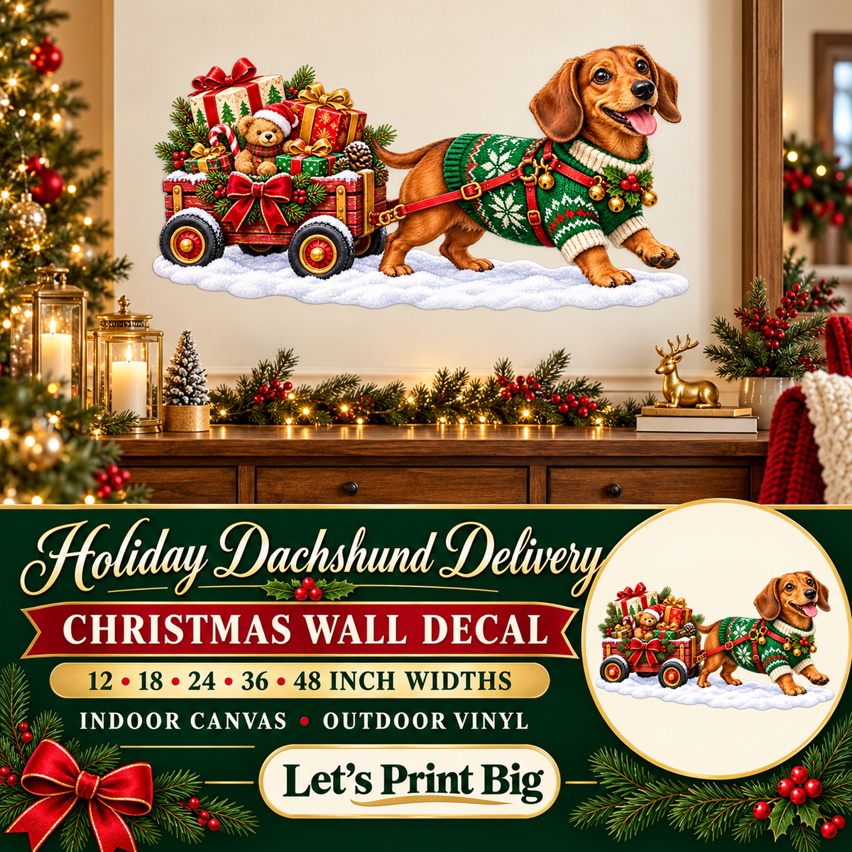 Holiday Dachshund Delivery summary – 12 to 48 inch widths