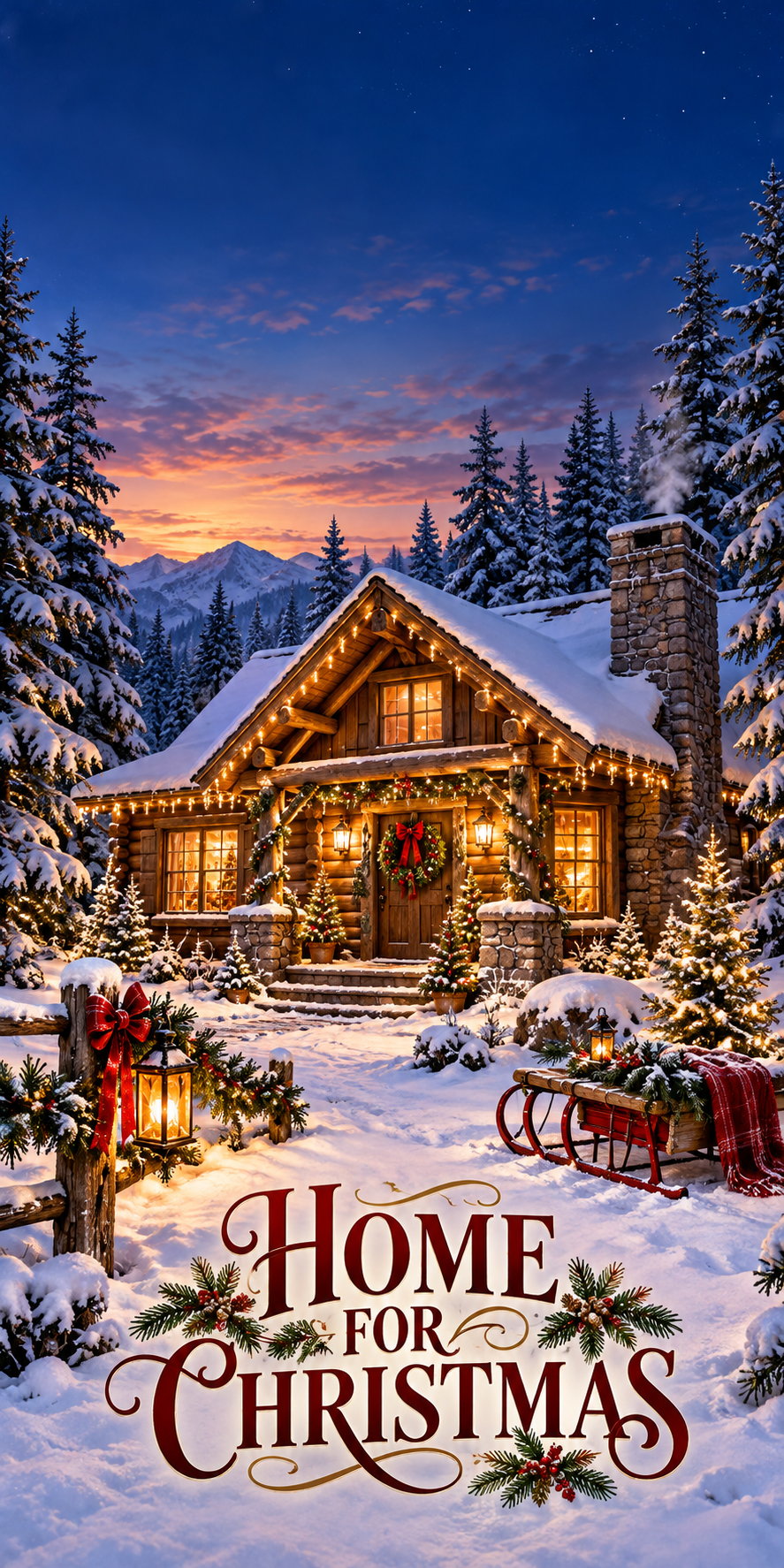 Home for Christmas Cozy Cabin Cornhole Board Wraps artwork without hole