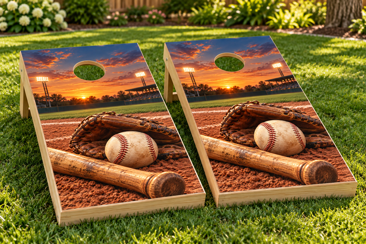 Home Run Baseball installed cornhole board mockup; boards not included