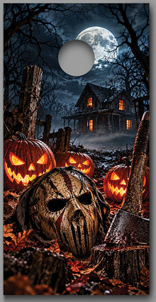 Halloween Horror Scene B Cornhole Board Decal Wrap