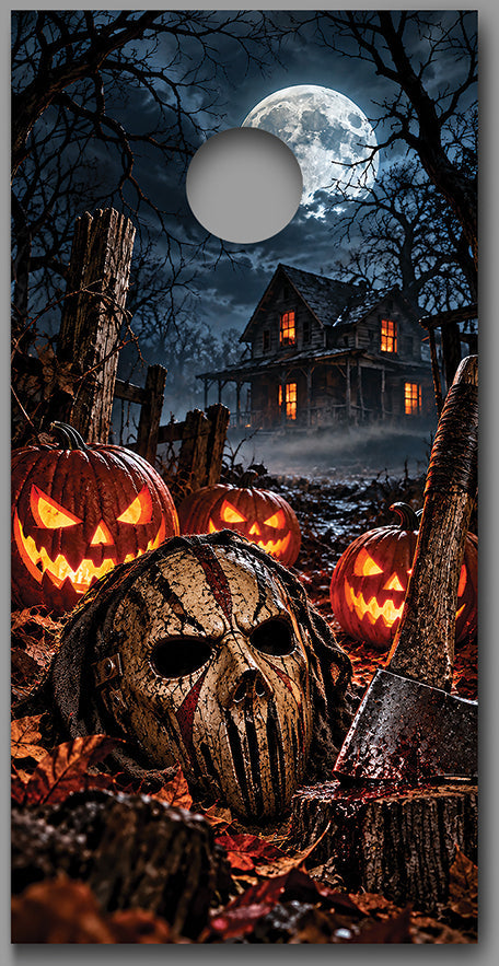 Halloween Horror Scene B Cornhole Board Decal Wrap