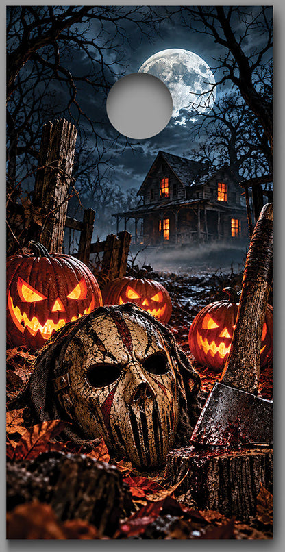 Halloween Horror Scene B Cornhole Board Decal Wrap