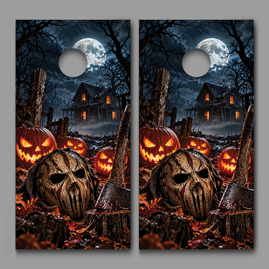 Halloween Horror Scene B Cornhole Board Decal Wrap