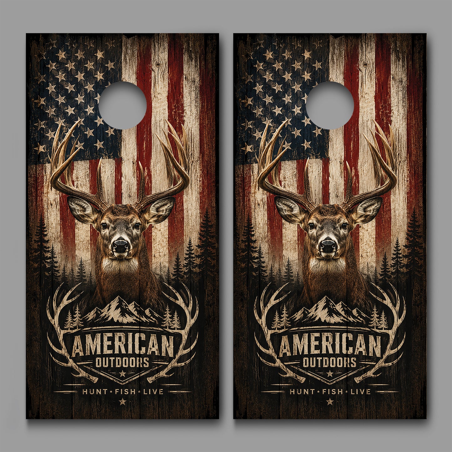 Buck Deer American Flag Hunt Fish Live Cornhole Board Decal Wrap