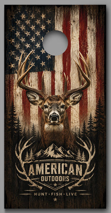 Buck Deer American Flag Hunt Fish Live Cornhole Board Decal Wrap