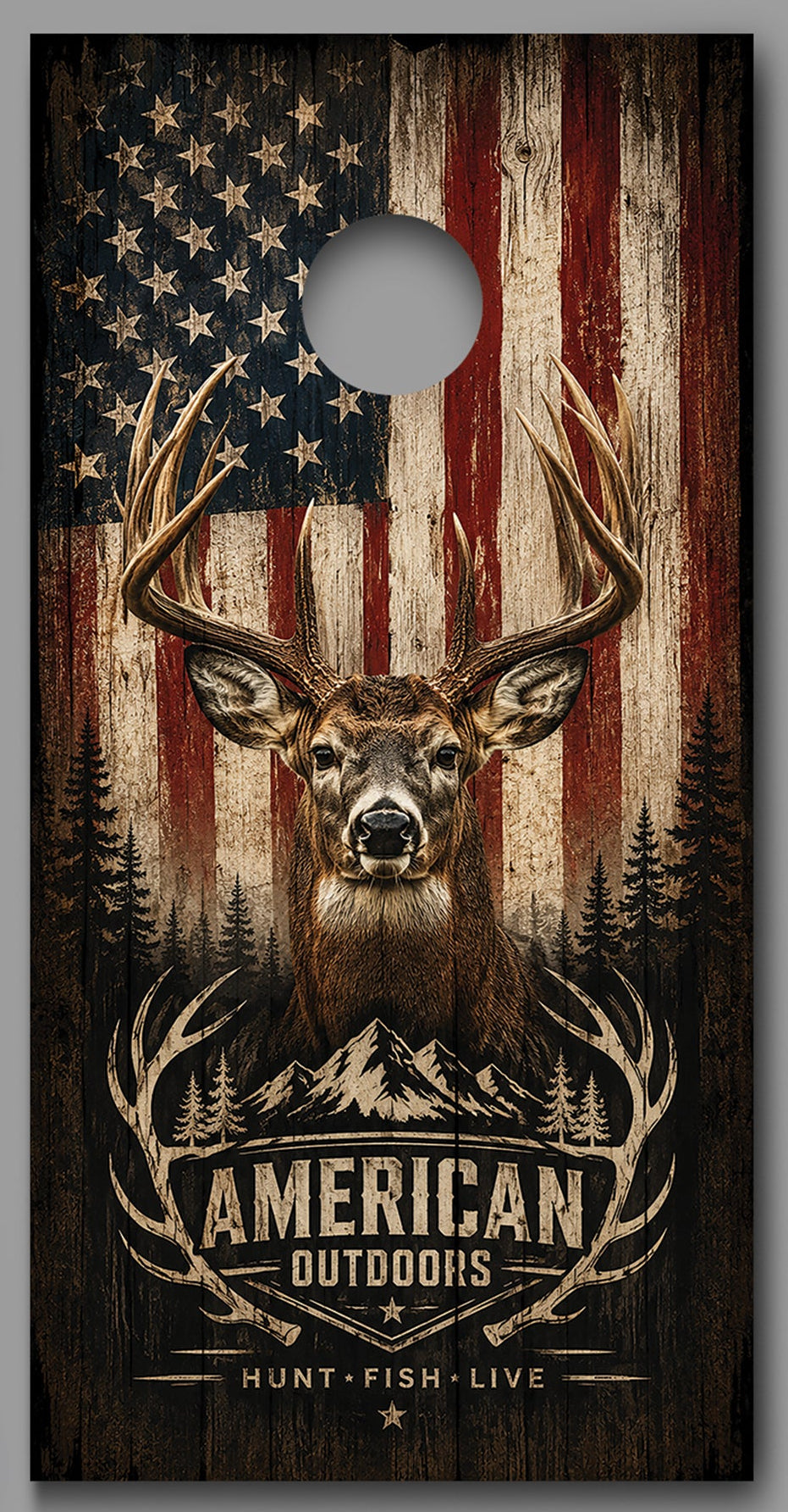 Buck Deer American Flag Hunt Fish Live Cornhole Board Decal Wrap