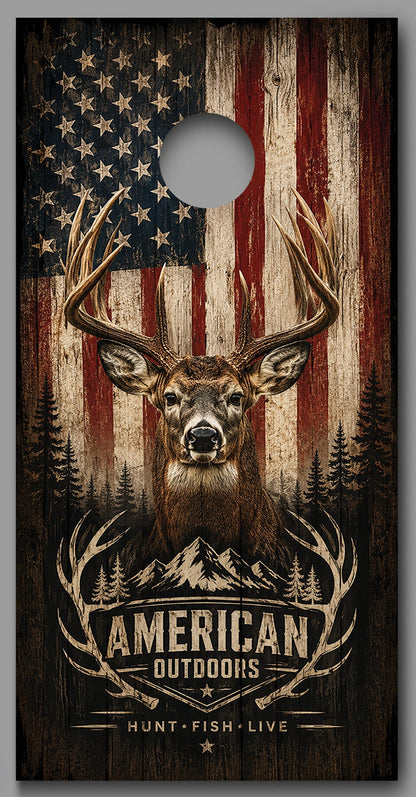 Buck Deer American Flag Hunt Fish Live Cornhole Board Decal Wrap